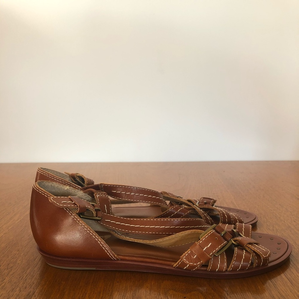Frye Brown Leather Strap Flats